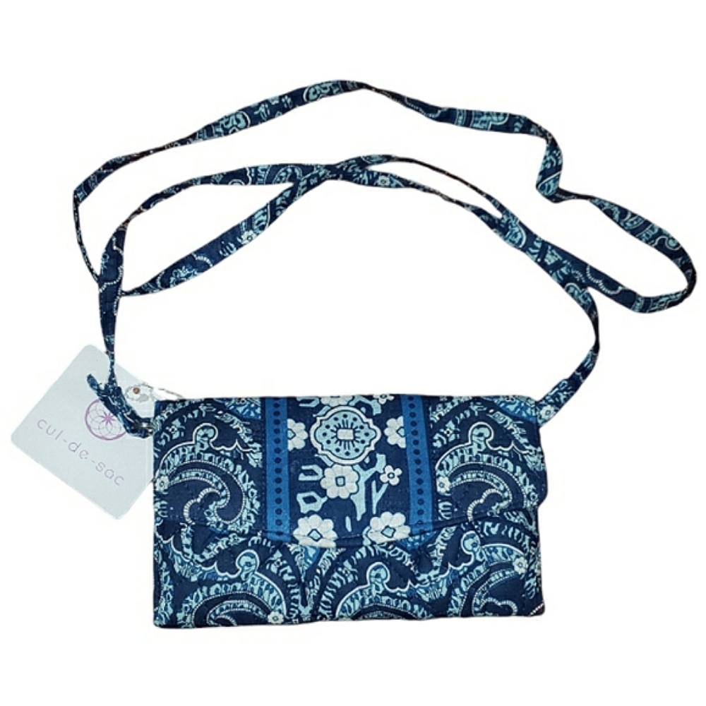 Cul-de-sac Quilted Paisley Cotton Wallet Style Crossbody Purse Blue White NWT